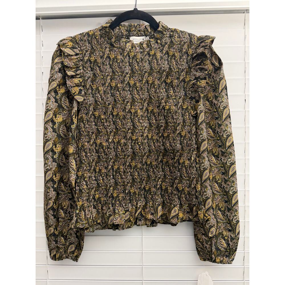 Molly Bracken NWT Paisley Smocked Ruffle Top XS Boho
